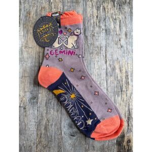 Powder Zodiac Socks Gemini Purple Orange Cat Astrology Women's One Size NEW